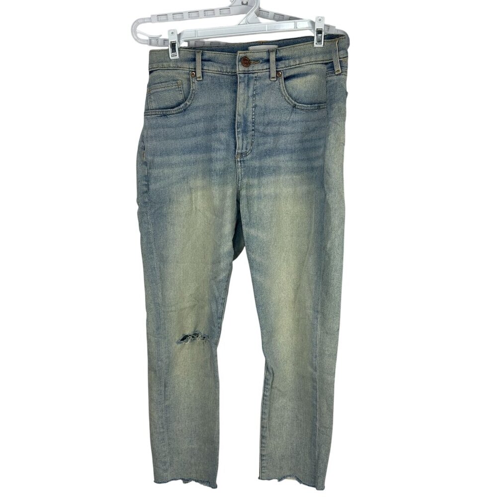 Loft High Waist Skinny Jeans Size 12P Distressed Denim Made In Guatemala Blue